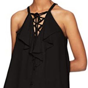 BCBGMaxAzria Chiffon Lace Up Black Sleeveless Top
